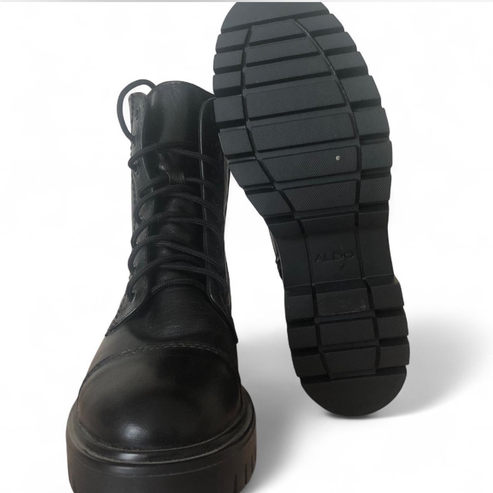 ALDO Black Leather Combat Boots Size 8.5 - Picture 3 of 4
